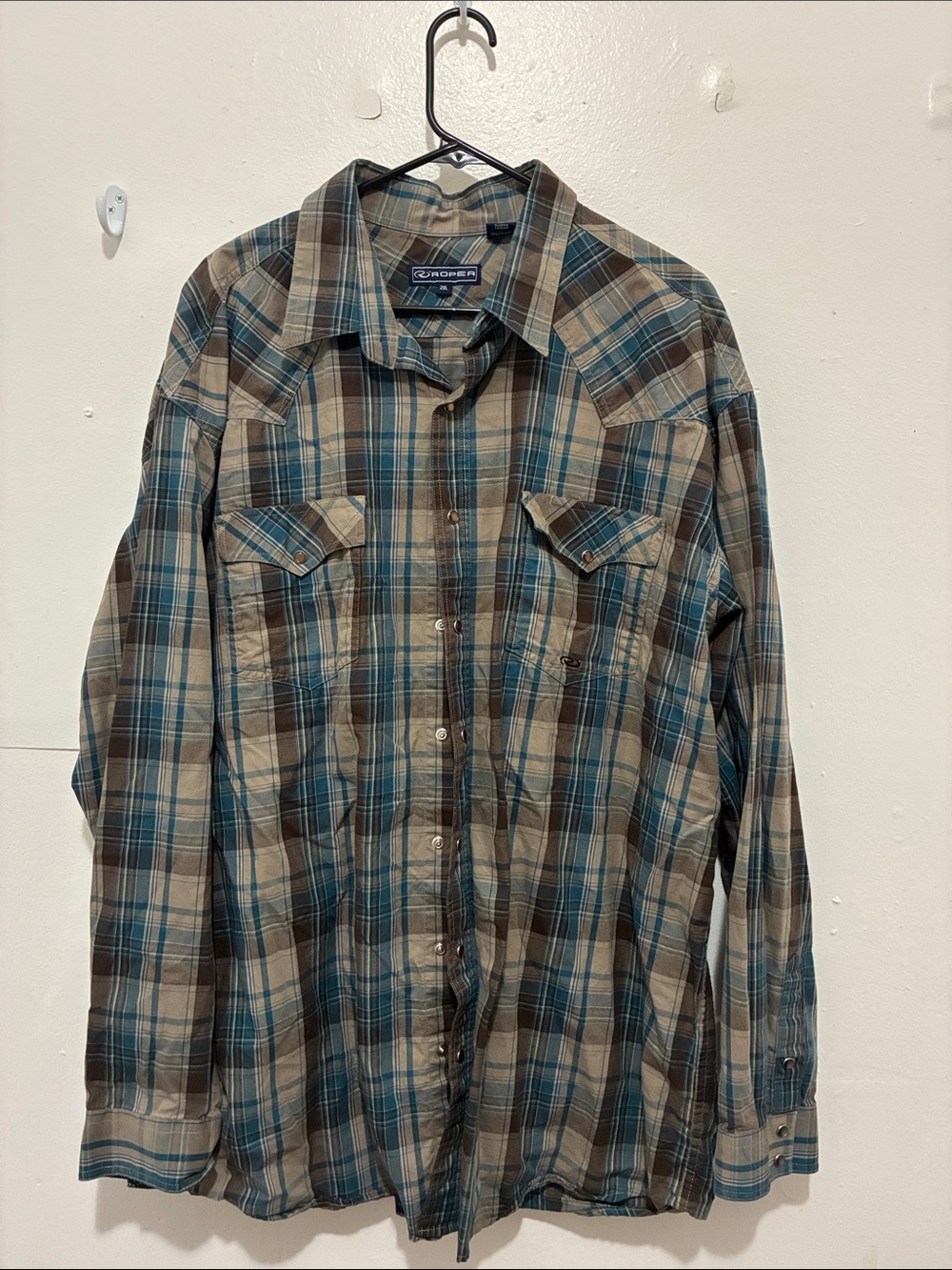 Roper Plaid Western Shirt in Teal & Brown